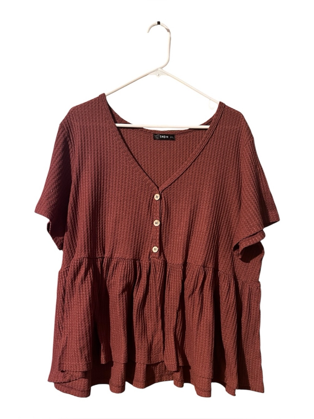 SHEIN Waffle Knit Ruffled Peplum Blouse